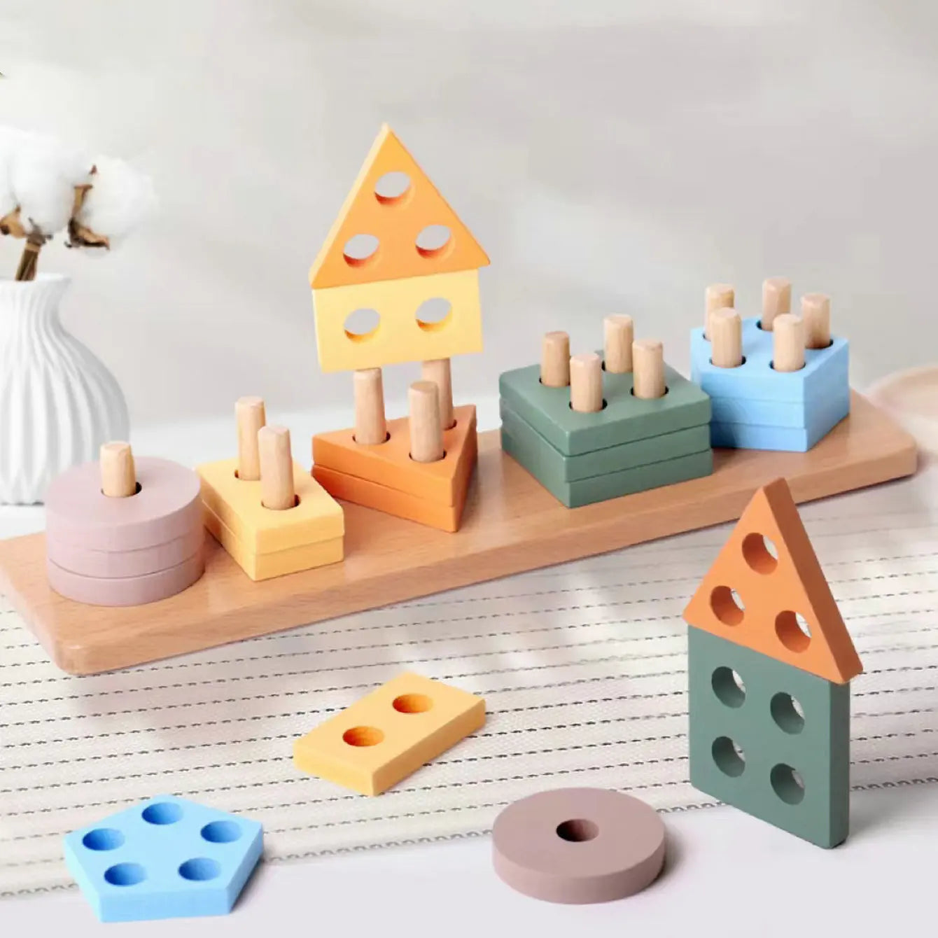 Montessori Toys For 3- 6 Year Old Boys Girls-Wooden Sorting & Stacking Toys