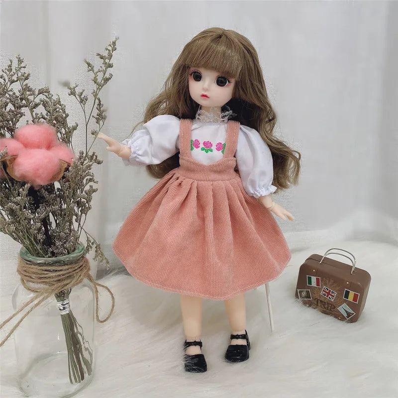 30cm Bjd Doll 12 Moveable Joints 1/6 Girl's Dress 3D Brown Eyes Toy