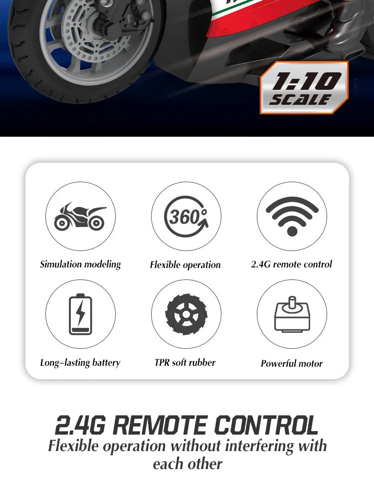 RC Motorcycles Toys, 1/6 Electric, High Speed 4CH Remote Control