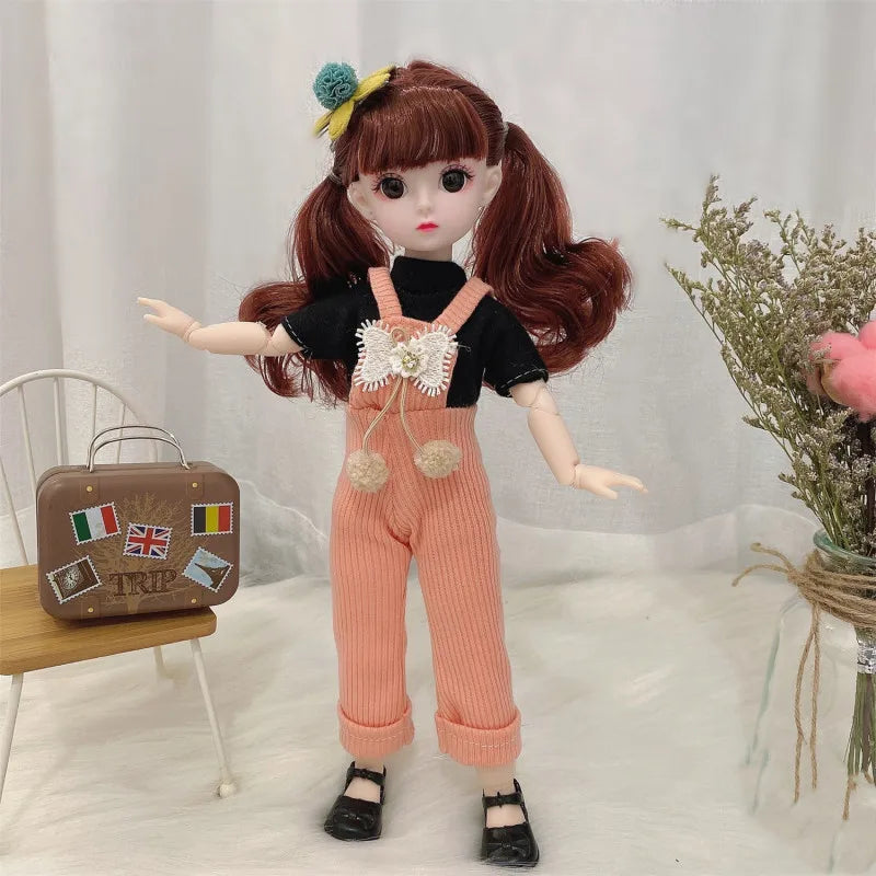 30cm Bjd Doll 12 Moveable Joints 1/6 Girl's Dress 3D Brown Eyes Toy