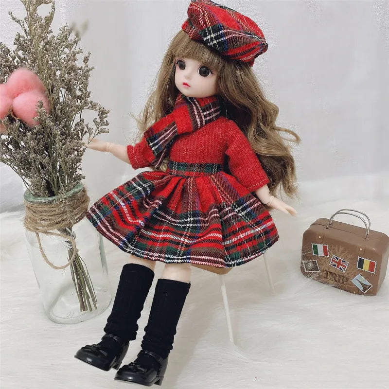 30cm Bjd Doll 12 Moveable Joints 1/6 Girl's Dress 3D Brown Eyes Toy