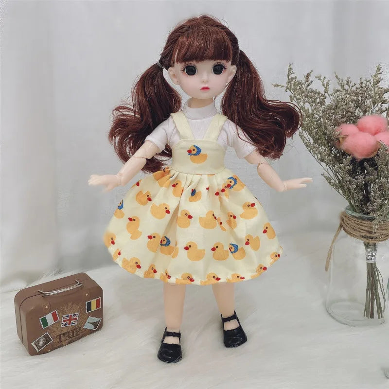30cm Bjd Doll 12 Moveable Joints 1/6 Girl's Dress 3D Brown Eyes Toy