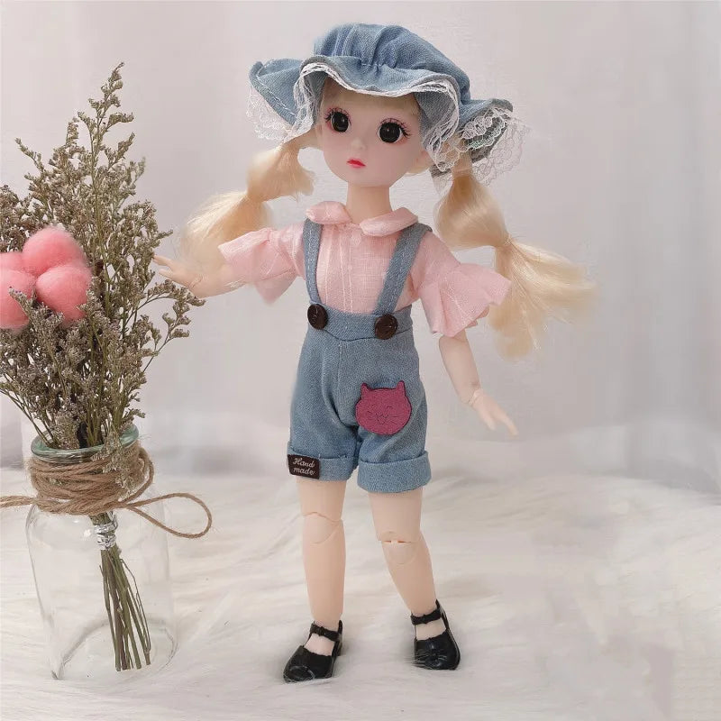 30cm Bjd Doll 12 Moveable Joints 1/6 Girl's Dress 3D Brown Eyes Toy