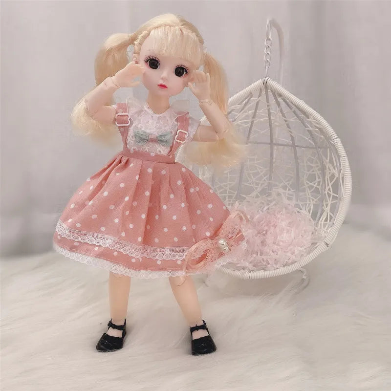 30cm Bjd Doll 12 Moveable Joints 1/6 Girl's Dress 3D Brown Eyes Toy