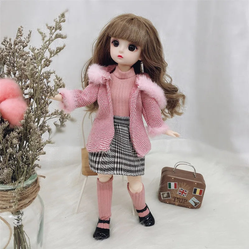 30cm Bjd Doll 12 Moveable Joints 1/6 Girl's Dress 3D Brown Eyes Toy
