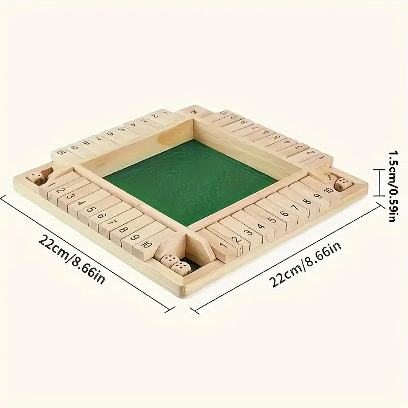 Classic 4 Sided Wooden Board Game With 2 Dice And Shut-The-Box