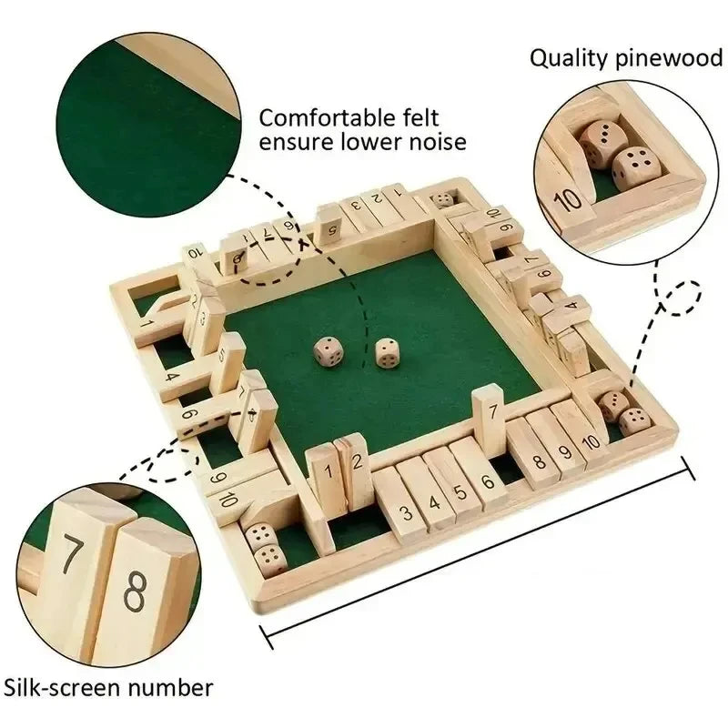 Deluxe Four Sided 10 Numbers Shut The Box Board Game
