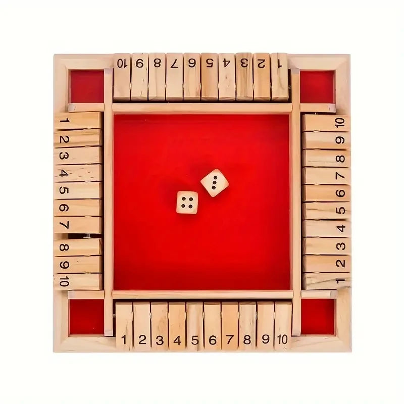 Classic 4 Sided Wooden Board Game With 2 Dice And Shut-The-Box