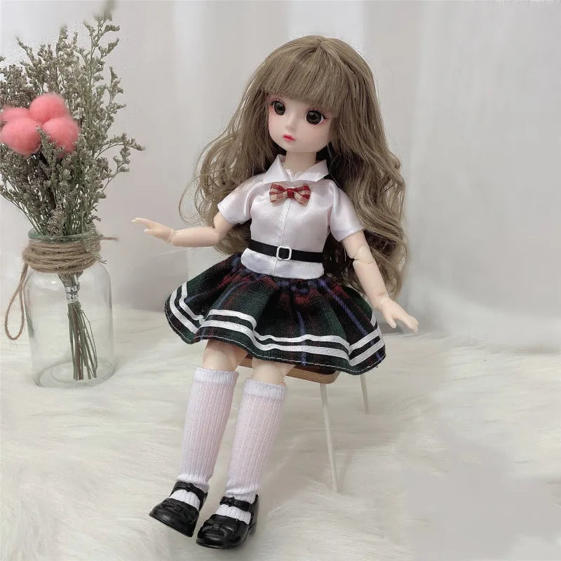 30cm Bjd Doll 12 Moveable Joints 1/6 Girl's Dress 3D Brown Eyes Toy