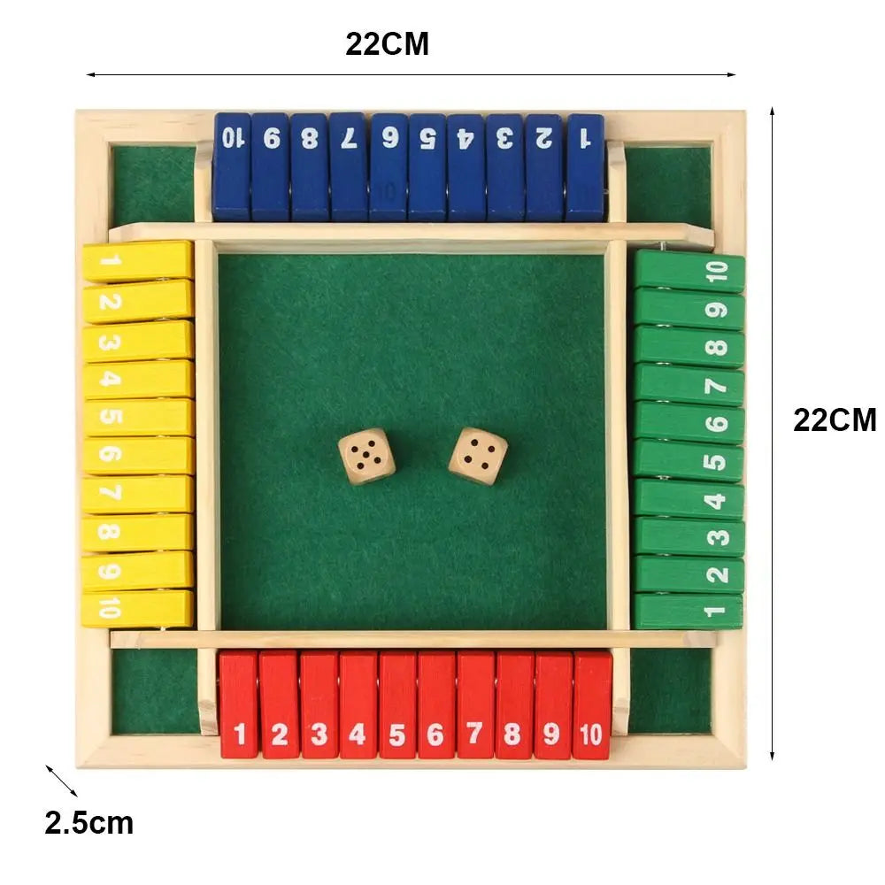 Classic 4 Sided Wooden Board Game With 2 Dice And Shut-The-Box