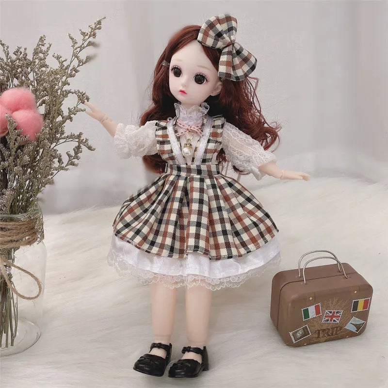 30cm Bjd Doll 12 Moveable Joints 1/6 Girl's Dress 3D Brown Eyes Toy