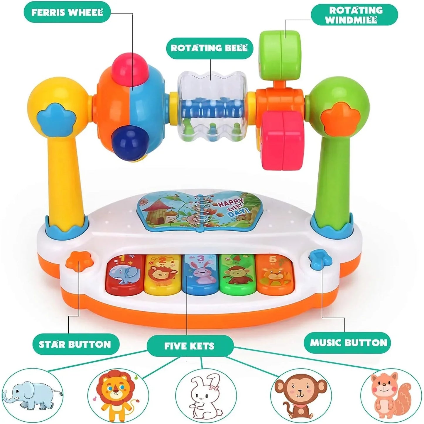 Kids Rotating Music Piano Keyboard With Light Sound