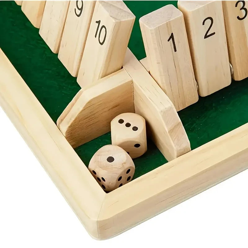 Classic 4 Sided Wooden Board Game With 2 Dice And Shut-The-Box