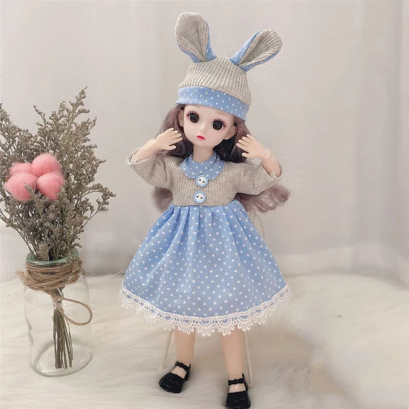 30cm Bjd Doll 12 Moveable Joints 1/6 Girl's Dress 3D Brown Eyes Toy