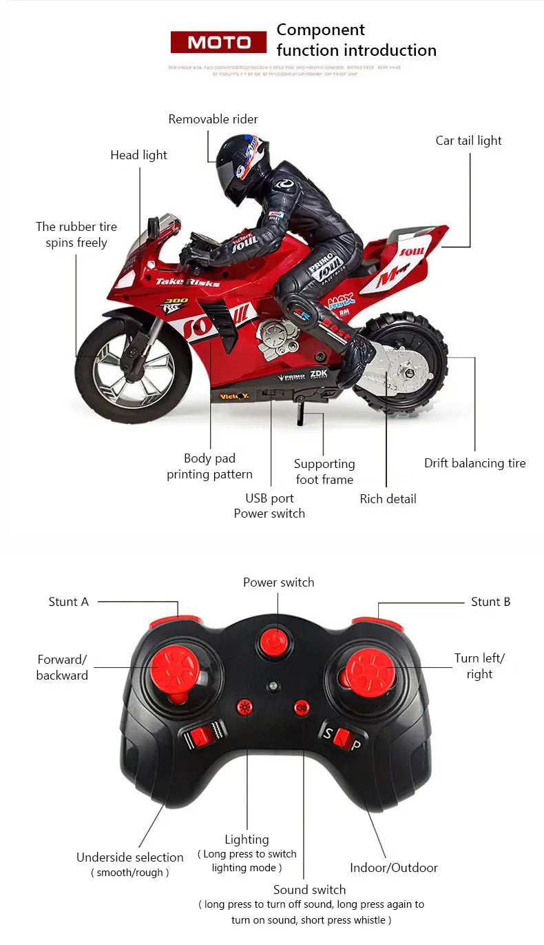 RC Motorcycles Toys, 1/6 Electric, High Speed 4CH Remote Control