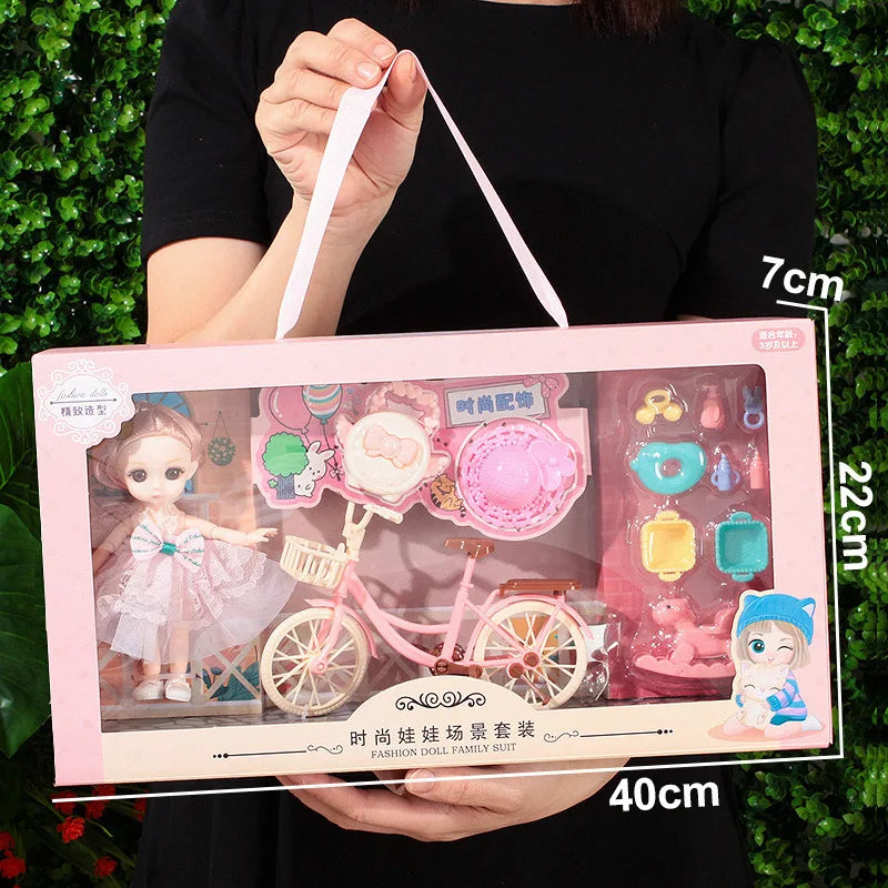 Toys BJD Doll for Girls Gifts Princess Bag Pet Shop Bicycle Joint Movable Full Set
