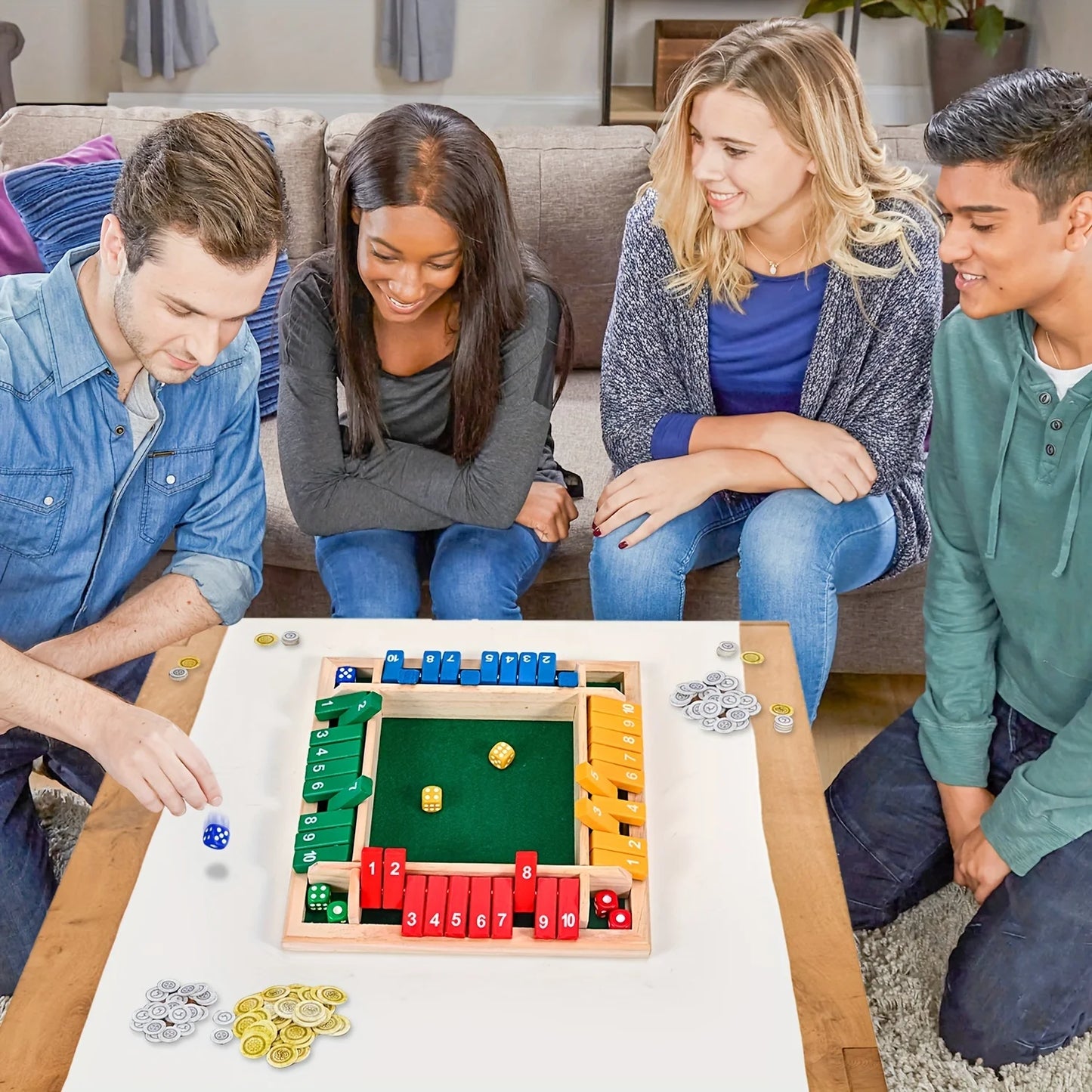 Classic 4 Sided Wooden Board Game With 2 Dice And Shut-The-Box