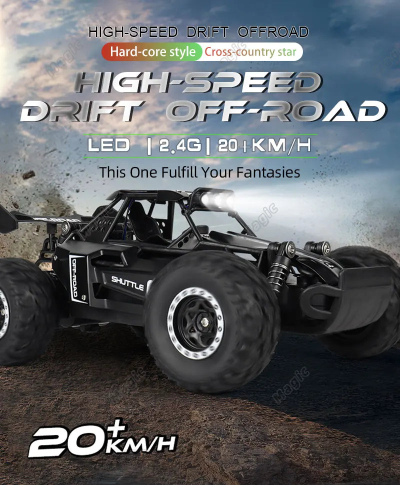 New RC Car 1:16 2.4Gh 20KM/H Model With LED Lights 2WD Off-road Remote Control