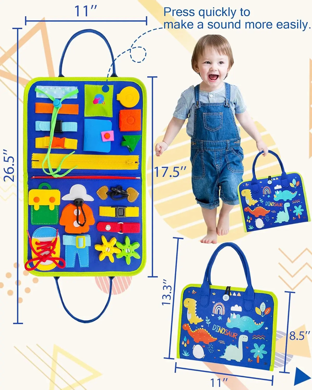 Toddler Busy Board Montessori Toys Learning Educational Activities Travel Toy Dinosaur