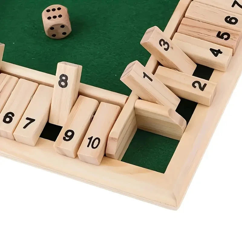 Classic 4 Sided Wooden Board Game With 2 Dice And Shut-The-Box