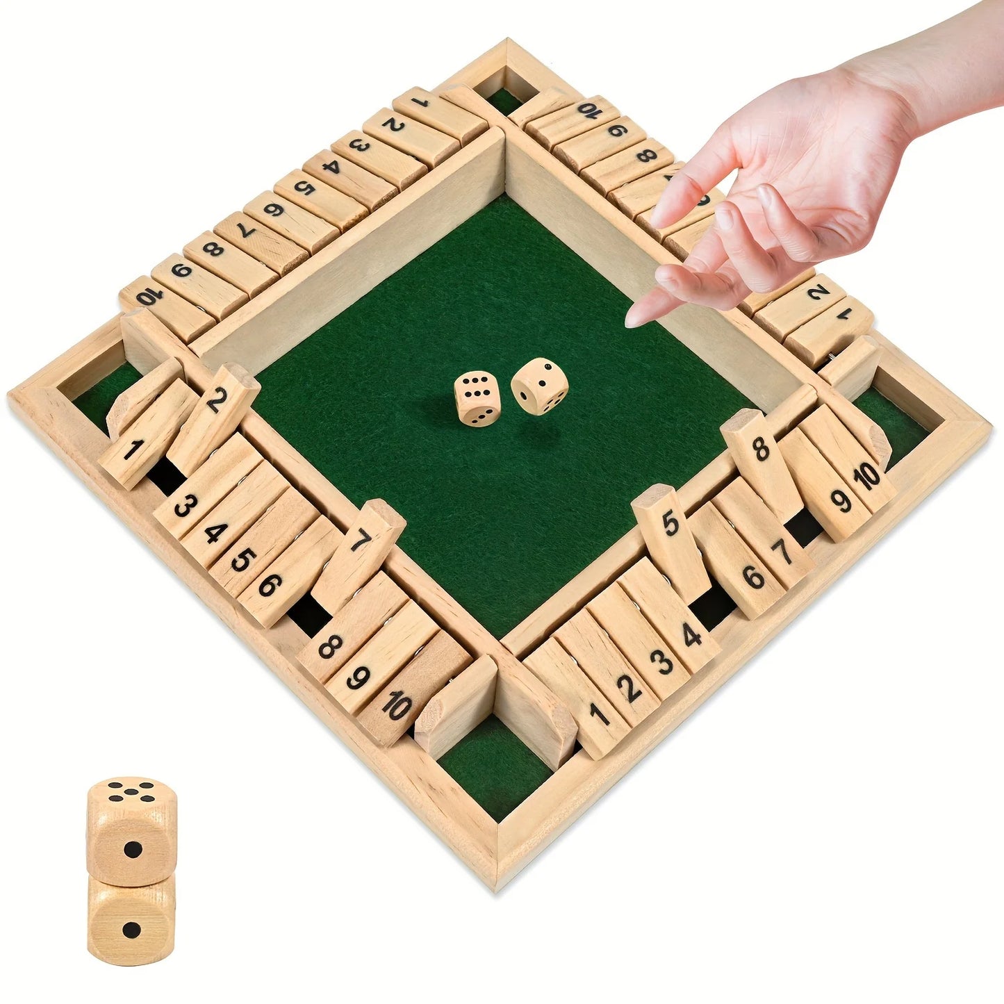 Classic 4 Sided Wooden Board Game With 2 Dice And Shut-The-Box