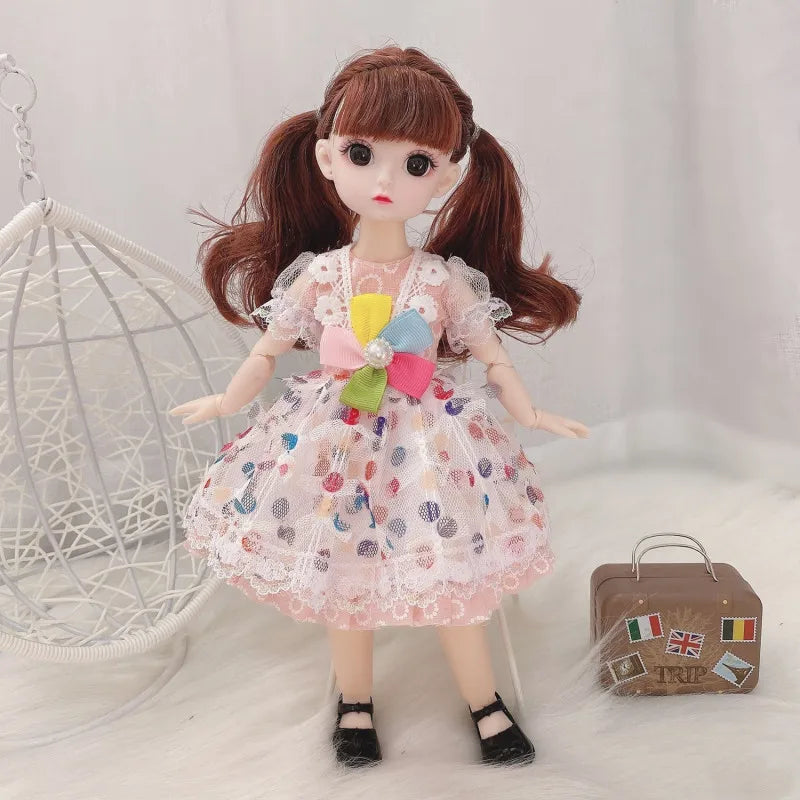 30cm Bjd Doll 12 Moveable Joints 1/6 Girl's Dress 3D Brown Eyes Toy