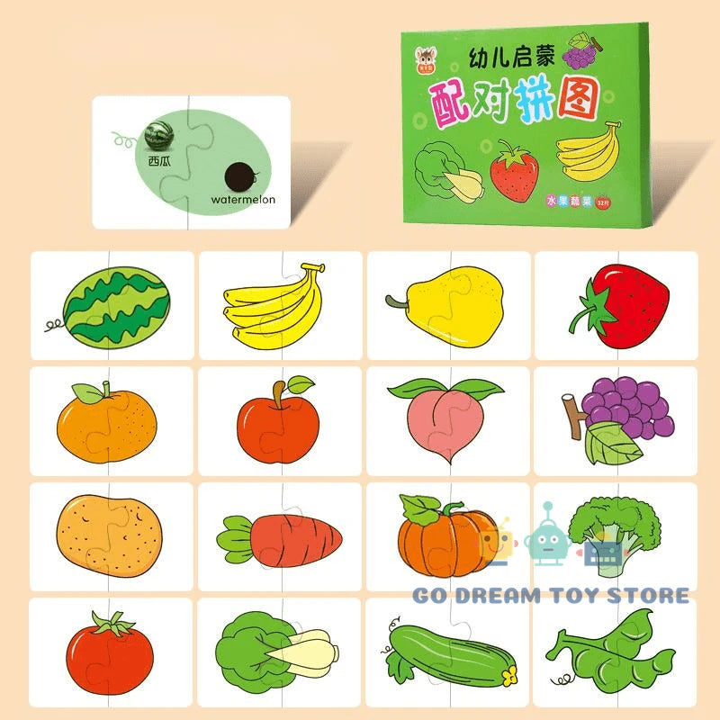 Early Montessori Education Puzzle Toys, Jigsaw Animal Color Shape cards