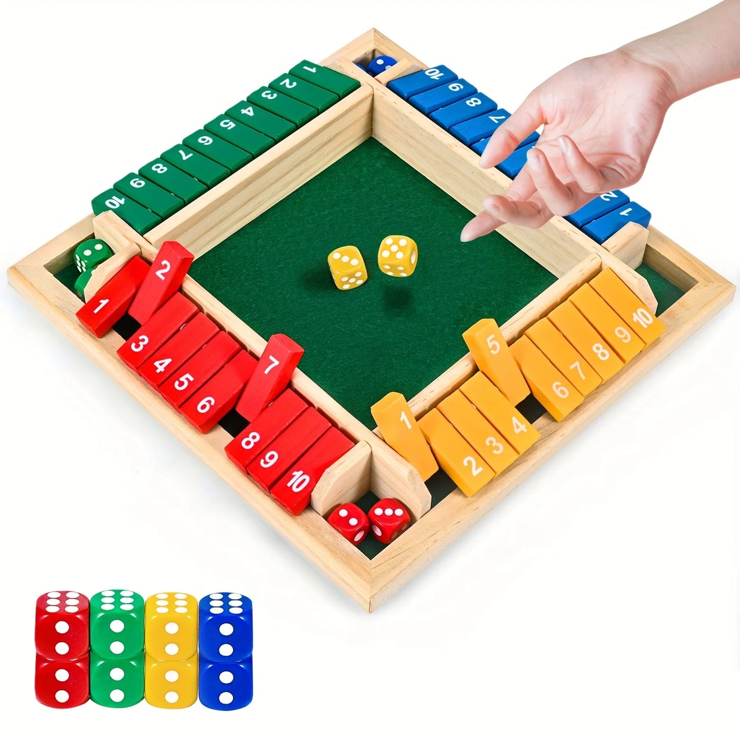 Classic 4 Sided Wooden Board Game With 2 Dice And Shut-The-Box