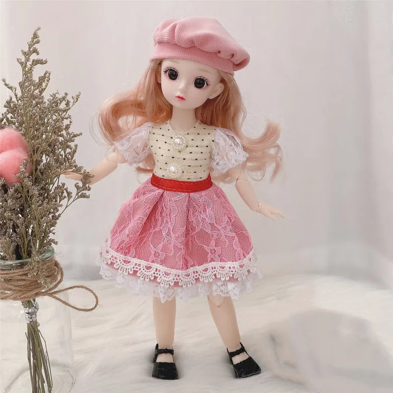 30cm Bjd Doll 12 Moveable Joints 1/6 Girl's Dress 3D Brown Eyes Toy