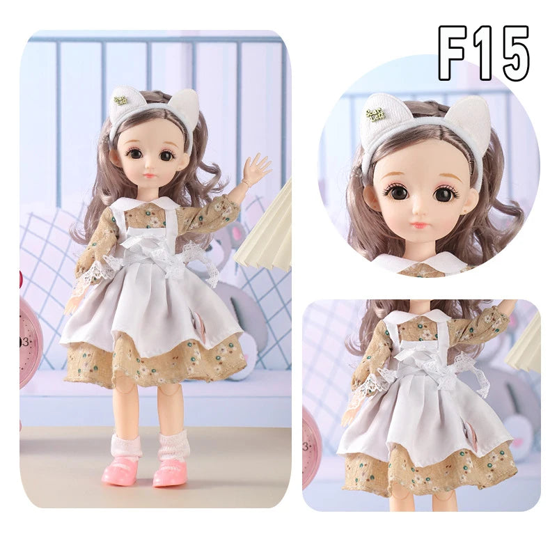 12 Inch 30cm 1/6 Girl Bjd Dolls with Clothes Skirt Hat Headdress Dress Up DIY Toys Dollhouse