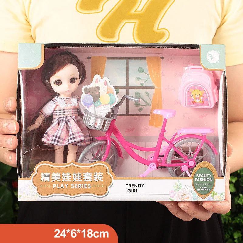 Toys BJD Doll for Girls Gifts Princess Bag Pet Shop Bicycle Joint Movable Full Set