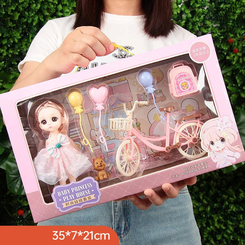 Toys BJD Doll for Girls Gifts Princess Bag Pet Shop Bicycle Joint Movable Full Set