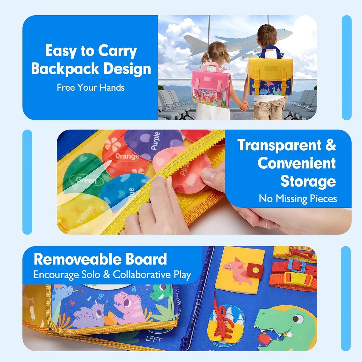 Toddler Busy Board Montessori Toys Learning Educational Activities Travel Toy Dinosaur