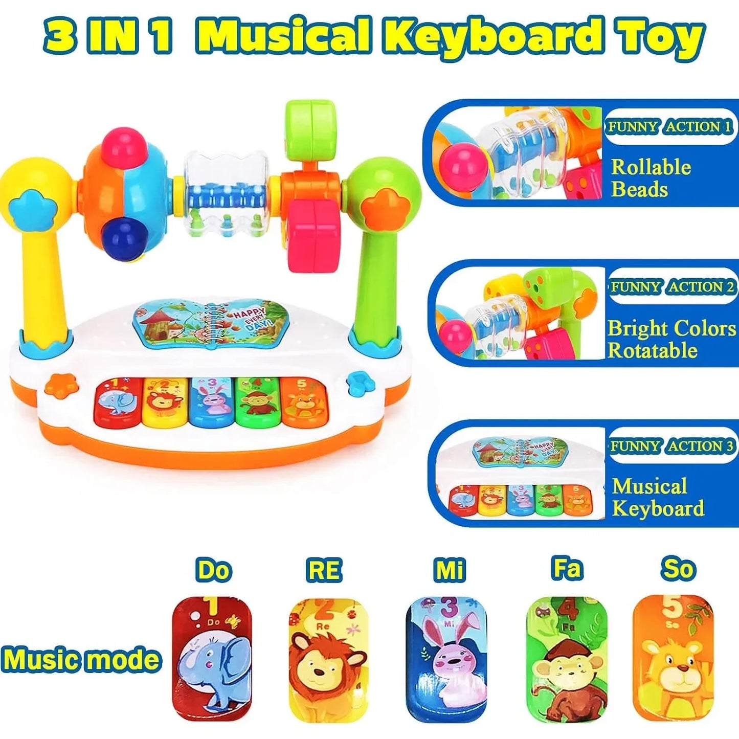 Kids Rotating Music Piano Keyboard With Light Sound