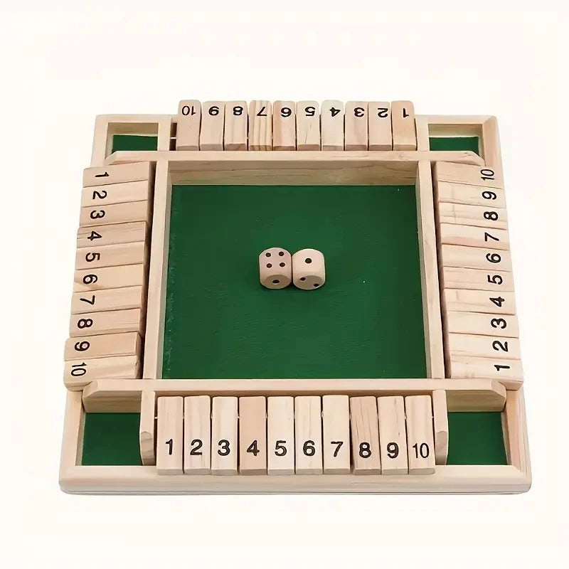 Classic 4 Sided Wooden Board Game With 2 Dice And Shut-The-Box