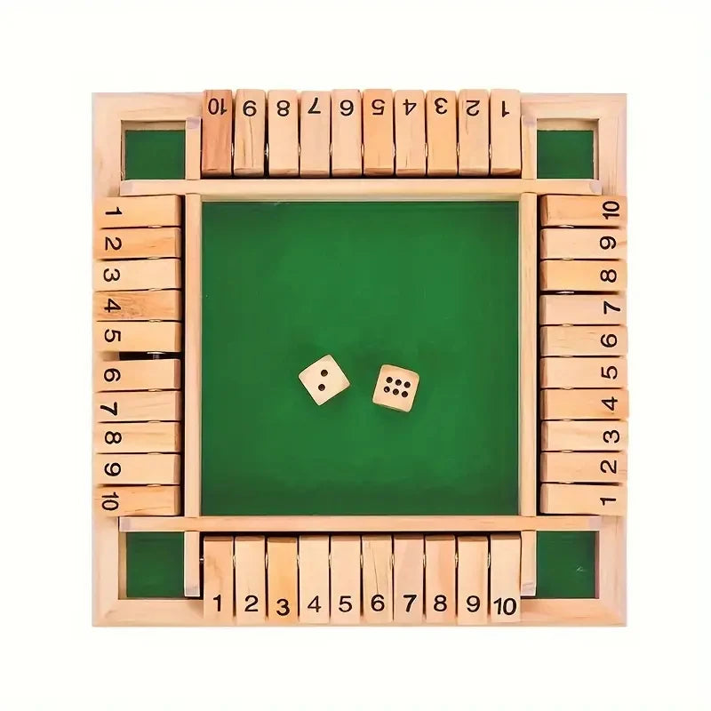 Classic 4 Sided Wooden Board Game With 2 Dice And Shut-The-Box
