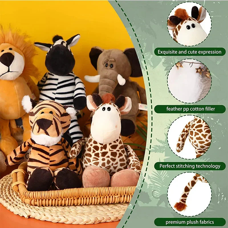 25CM Jungle Animal Plush Toys Plush Dog Zebra Elephant Lion Fox Giraffe