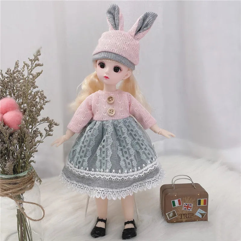30cm Bjd Doll 12 Moveable Joints 1/6 Girl's Dress 3D Brown Eyes Toy