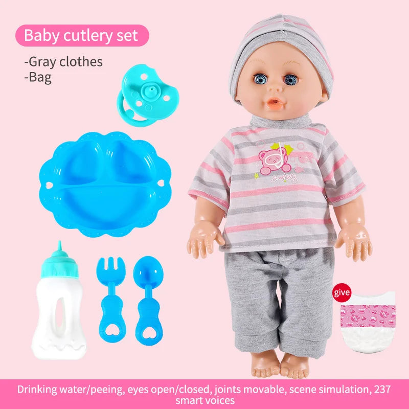 Simulation Doll Can Talk and Blink, Intelligent Sound, Feeding Baby, Soothing Sleep Doll