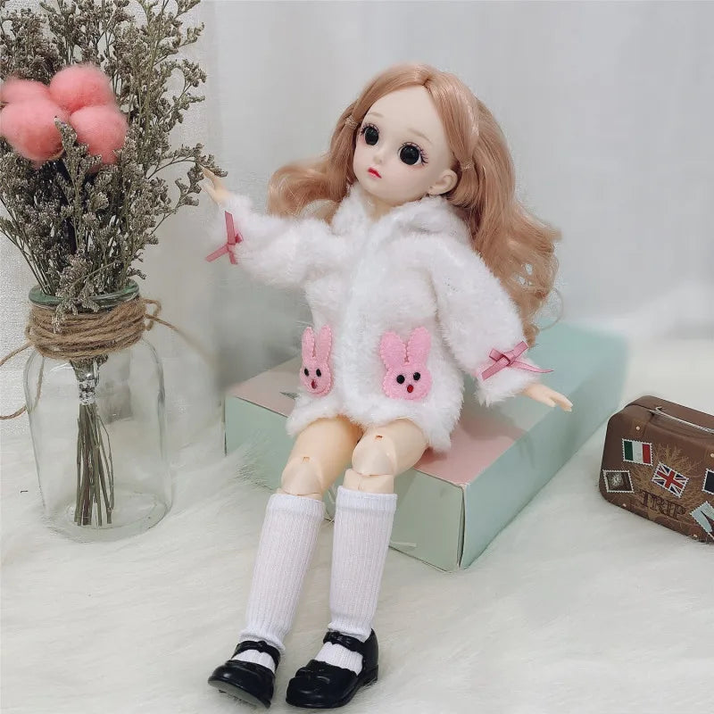 30cm Bjd Doll 12 Moveable Joints 1/6 Girl's Dress 3D Brown Eyes Toy