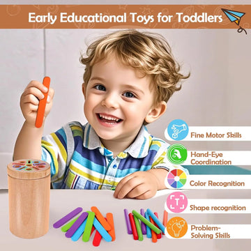 Montessori Toys for Toddlers Wooden 3 in 1 Color Sort Cup Early Educational Toy