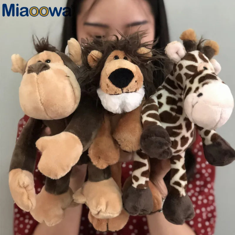 25cm Cute Jungle Animal Plush Toys Stuffed Lion Elephant Giraffe Monkey