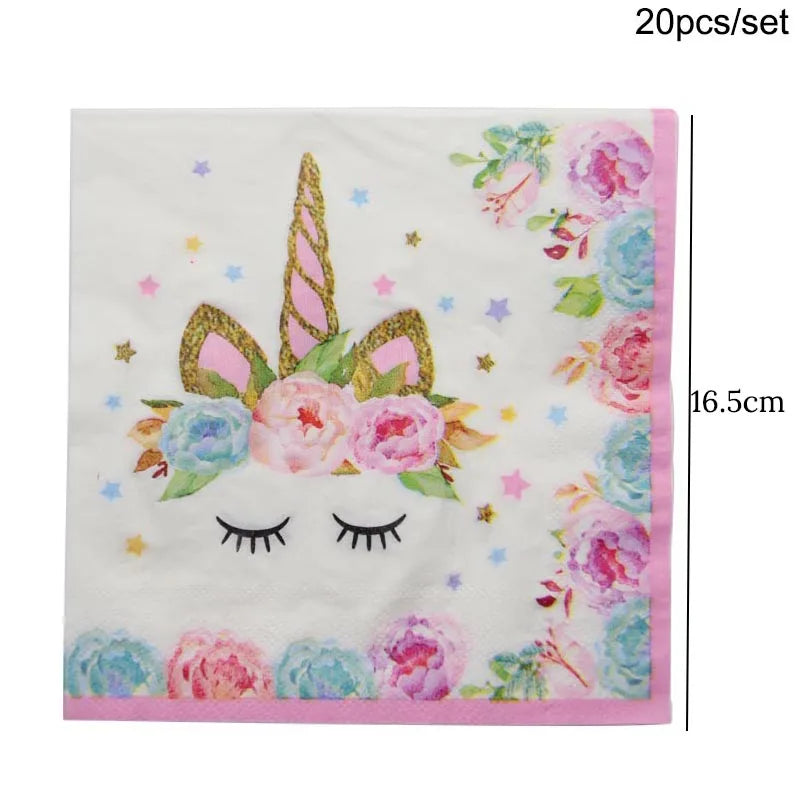 Unicorn Plate Napkin Cups Unicorn Party Supplies Balloons Kids Birthday Party Decoration Baby Shower Girl Kid Birthday Supplies
