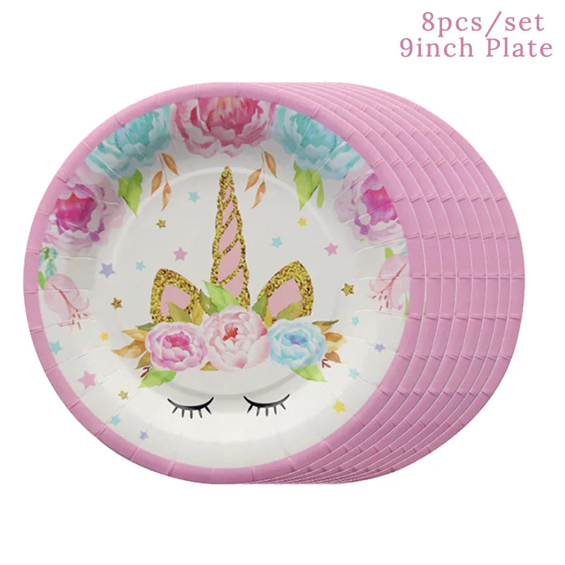 Unicorn Plate Napkin Cups Unicorn Party Supplies Balloons Kids Birthday Party Decoration Baby Shower Girl Kid Birthday Supplies