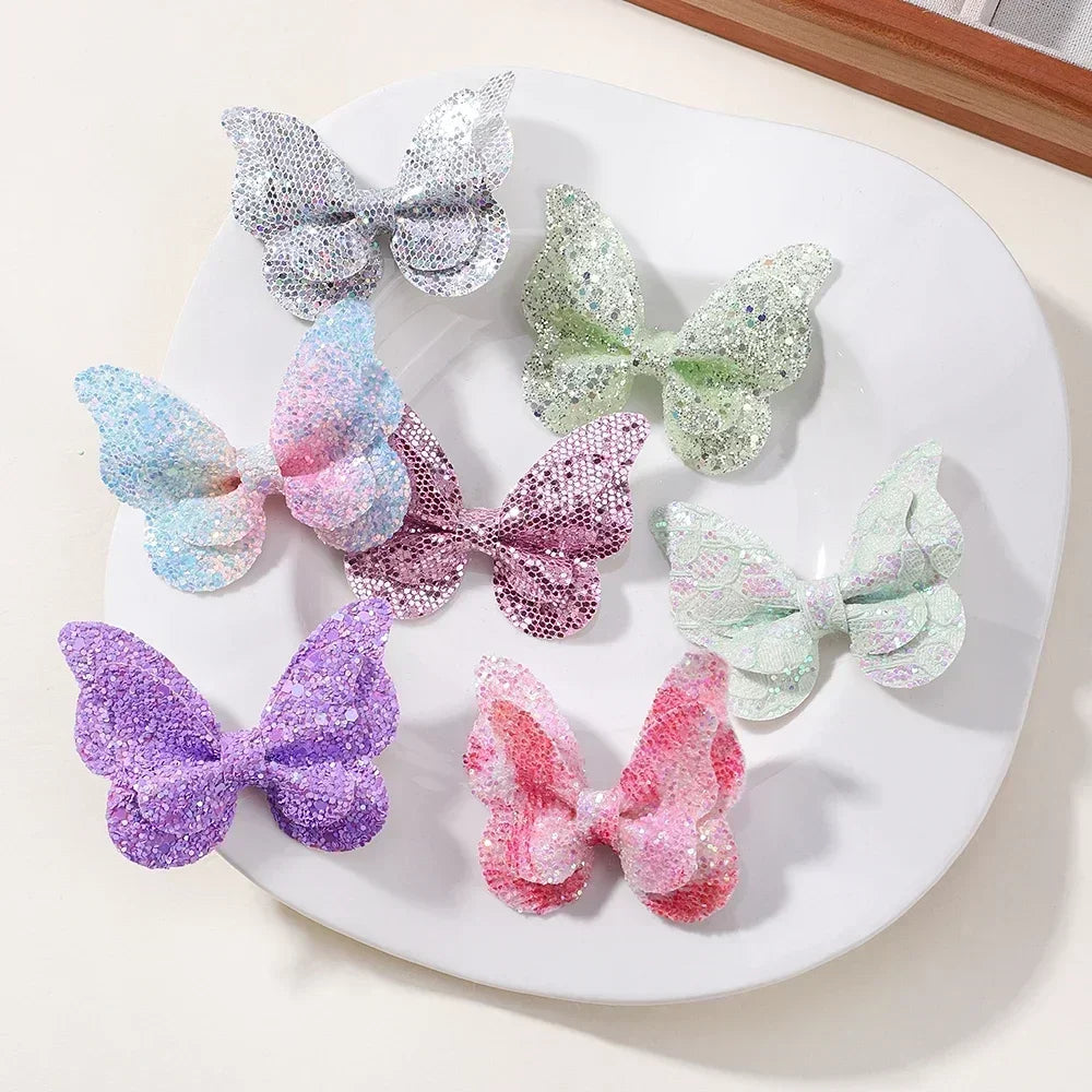 2/4/5Pcs Girls Cute Sequins Double Butterfly Hair Clip Bow Hairpins DIY Headwear Bow Decor Hairgrip Toddler Hair Accessories