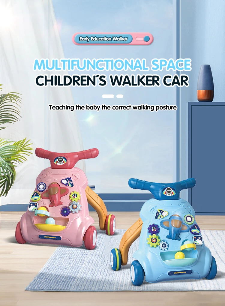 Toddler Toys Hand Push Music Walker Early Educational Electric Lighting Trolley