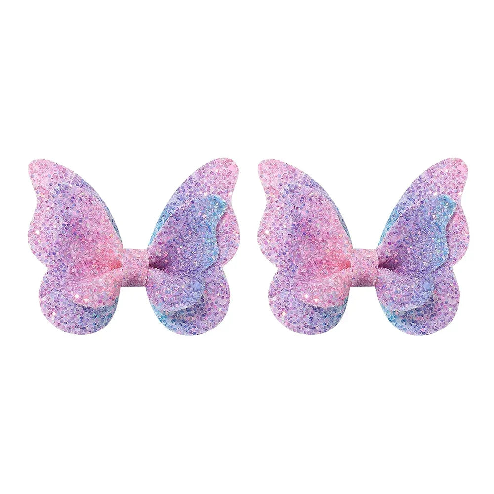 2/4/5Pcs Girls Cute Sequins Double Butterfly Hair Clip Bow Hairpins DIY Headwear Bow Decor Hairgrip Toddler Hair Accessories