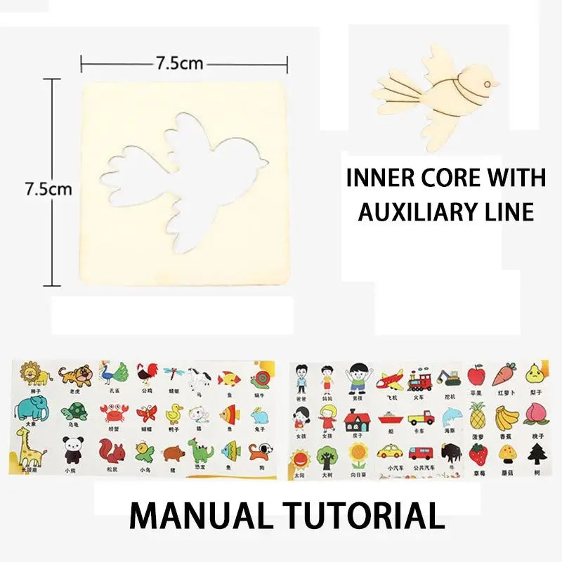Montessori Kids Drawing Toys Wooden Painting Stencils Template Craft Toys