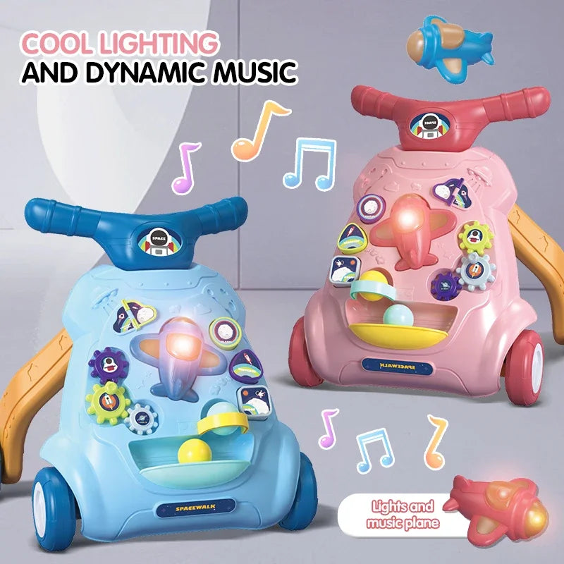 Toddler Toys Hand Push Music Walker Early Educational Electric Lighting Trolley