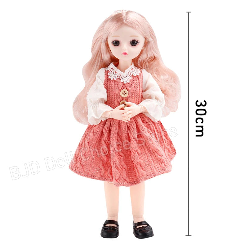 12 Inch 30cm 1/6 Girl Bjd Dolls with Clothes Skirt Hat Headdress Dress Up DIY Toys Dollhouse